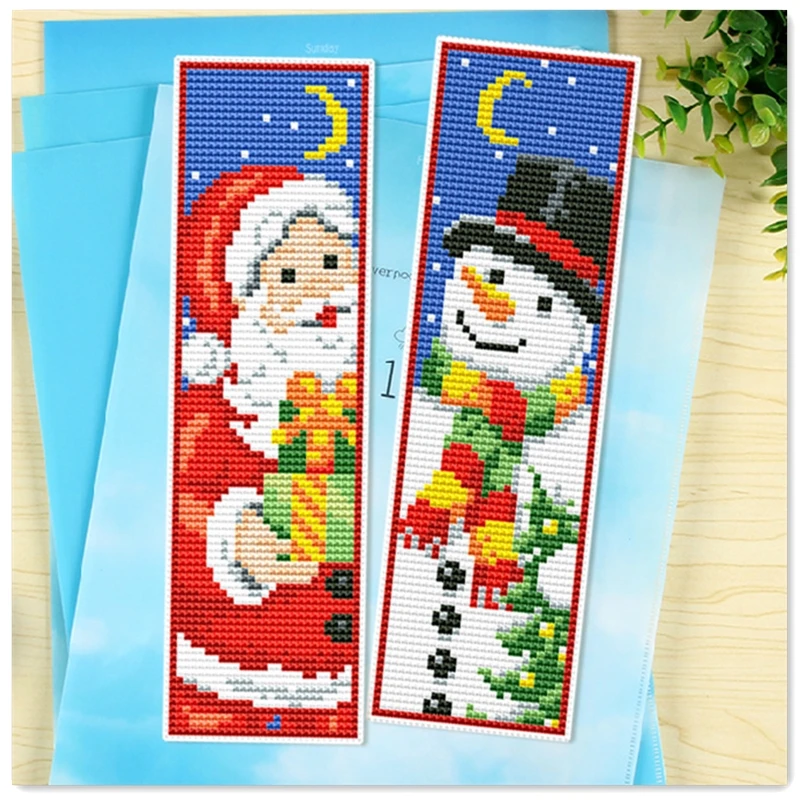 Santa Claus a Snowman Cross Stitch Bookmark Cotton Hodvábny nl. Počítal