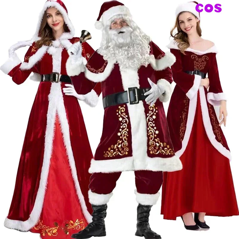 Santa Claus Daddy Cosplay kostým vianočný nový rok Kostýmy Muži Red Deluxe Classic Adults Set Nový rok Karneval Party Suits