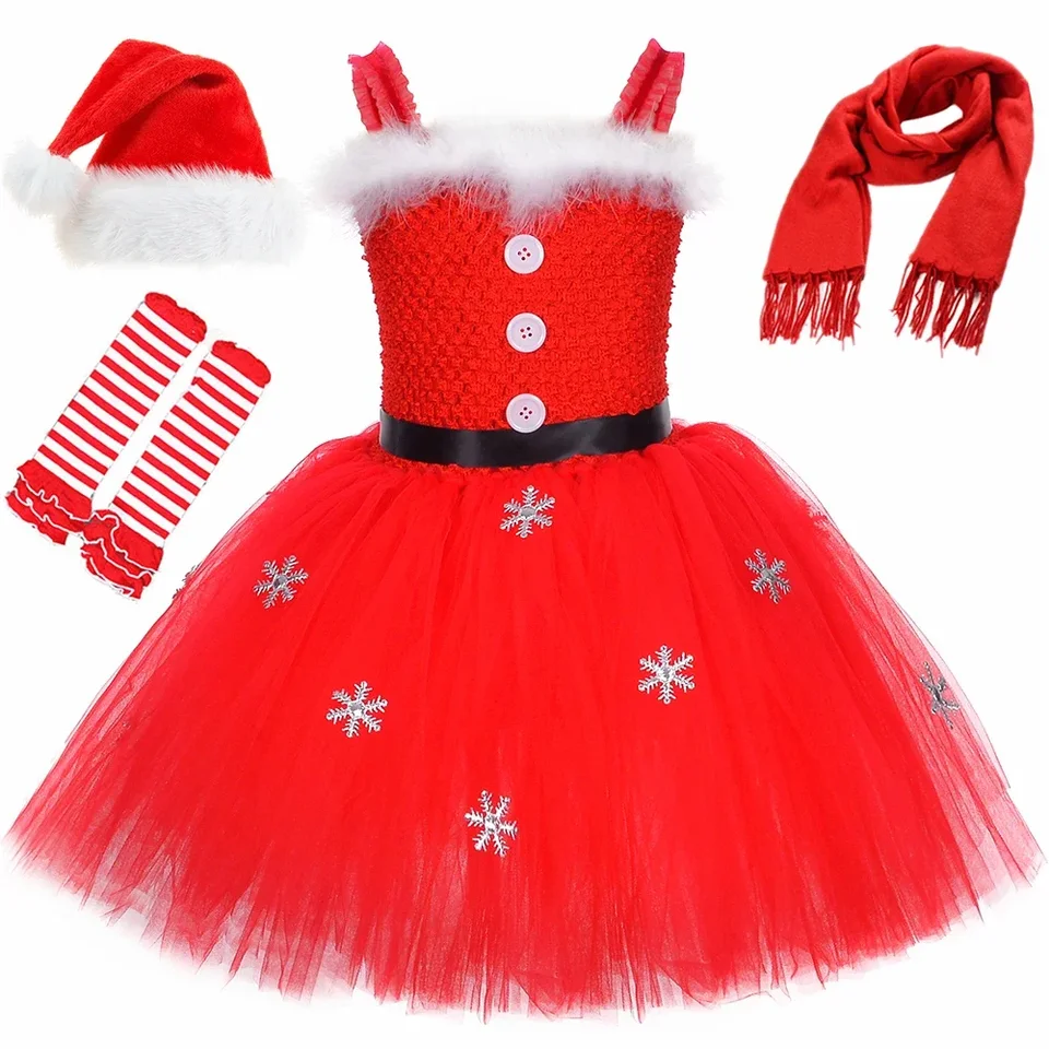 Santa Claus Mrs Claus kostým pre deti Vianoce v s vianočné oblečenie outfit červené batoľatá dievčatko vianočné tutu šaty klobúk šál