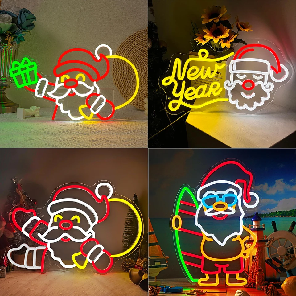 Santa Claus Neon LED znamenie Anime Stlmiteľné svetlá Vianoce Cute Room Decorácie pre dom vianočné večierky Bar spálne USB lampa