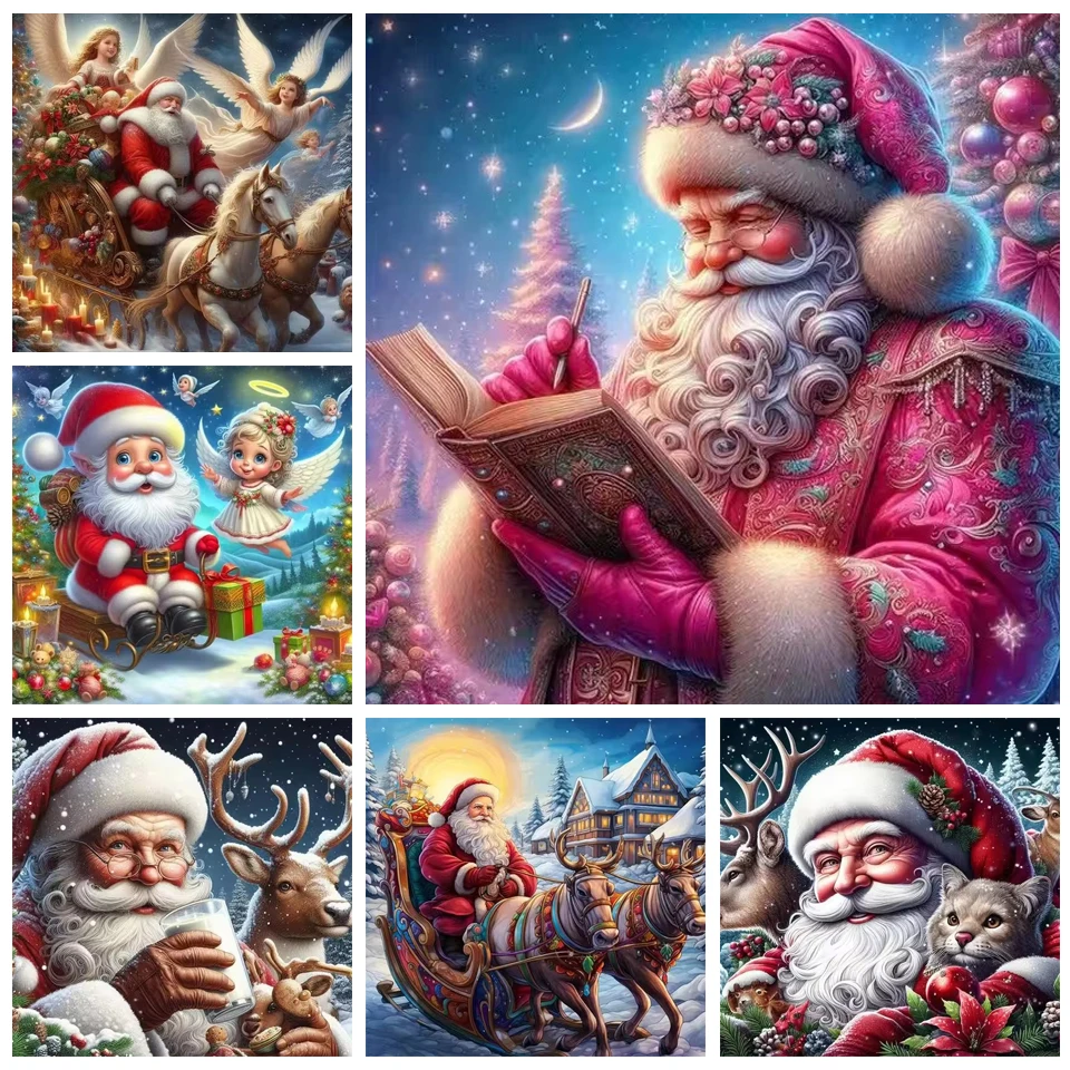 Santa Claus Witch a Deer Diamond Painting Nové 2025 5D DIY Diamond Mosaic Full Round/Square Cartoon Christmas Darček