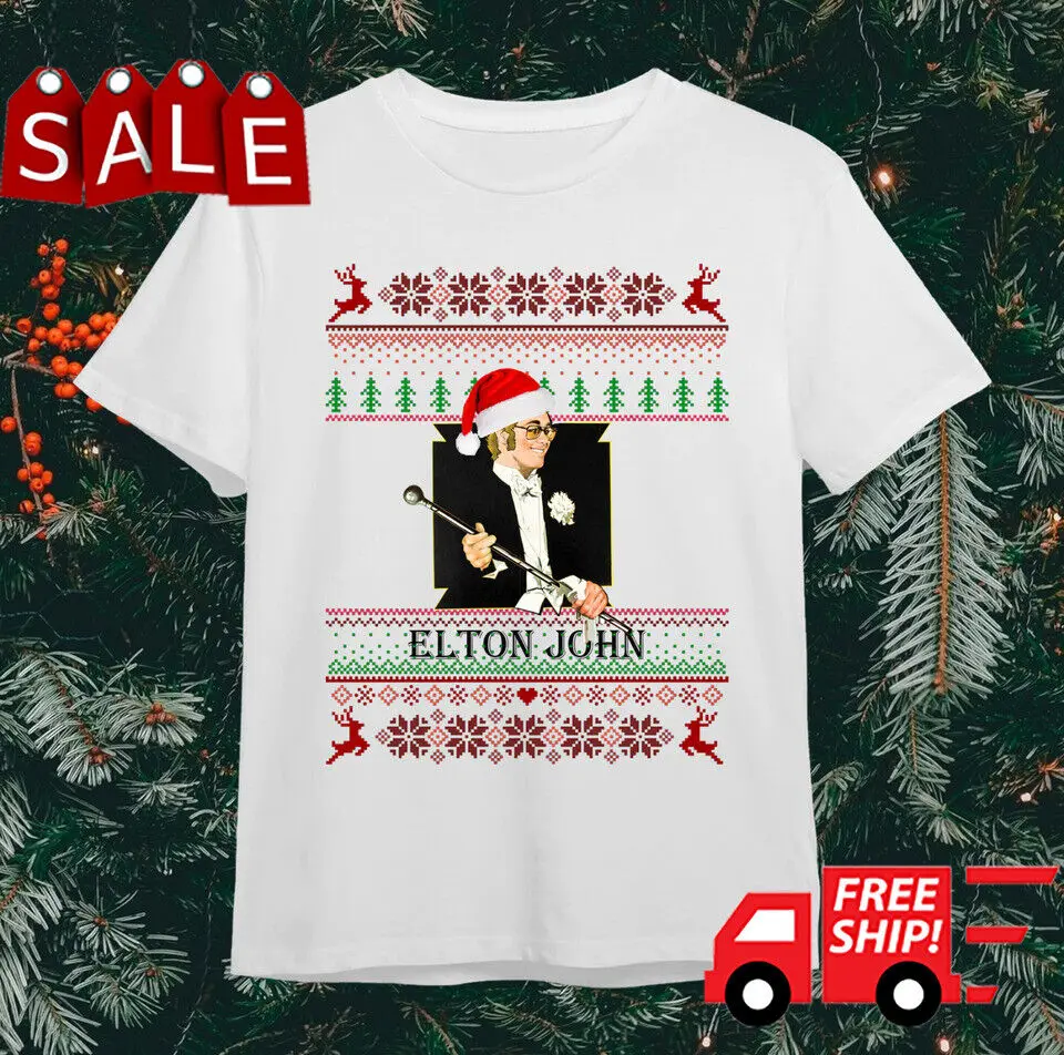 Santa Elton John škaredé vianočné tričko Klasické biele muži unisex S-5XL H3026