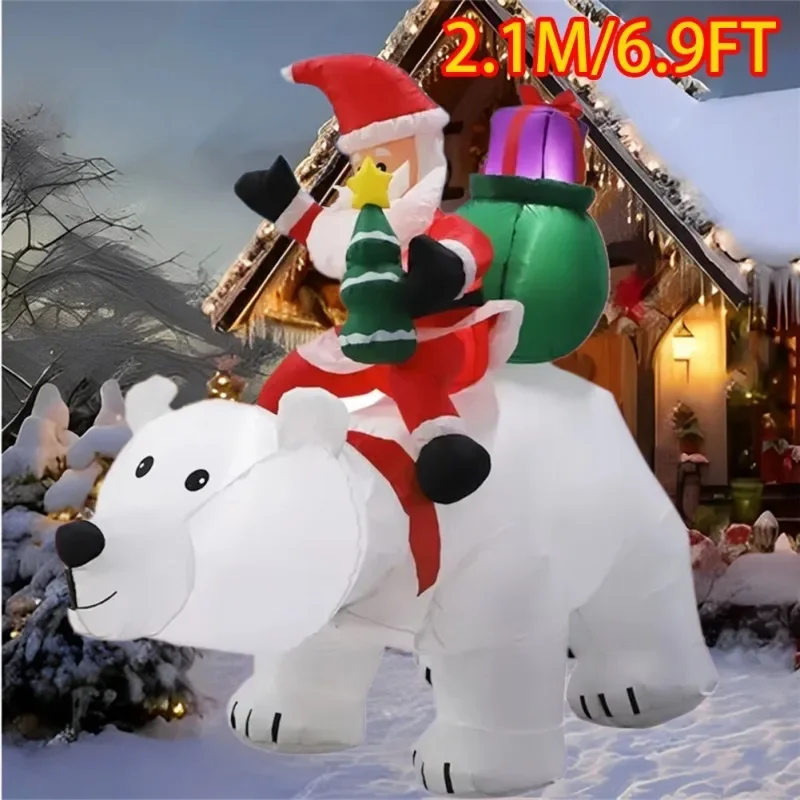 Santa Ride Bear nafukovacie hračky vianočné dekorácie Vstavané LED svetlá Vnútorné vonkajšie nafukovacie párty záhradné ozdoby