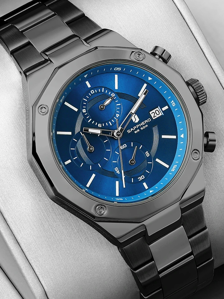 Sapphero 2024 Luxury Mens Watch Zrezok 50 metrov vodotesné hodinky Quartz Movement Casual Business for Men Watch