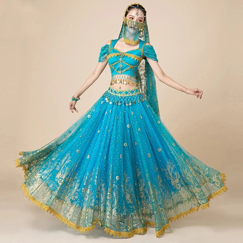 Sari for Women Belly Dance Indian Outfits Bollywood Dress Costume Set Party Cosplay Festival Performance Vyšívaná top sukňa