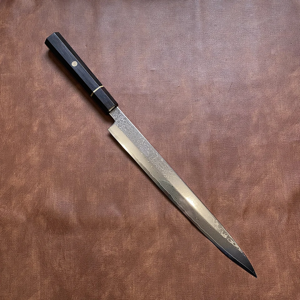 Sashimi nôž damascus vg10 oceľ s jednostrannou čepeľou ebenová rukavica ostrý šéfkuchár na krájanie sushi štiepky mäso japonský kuchynský nôž