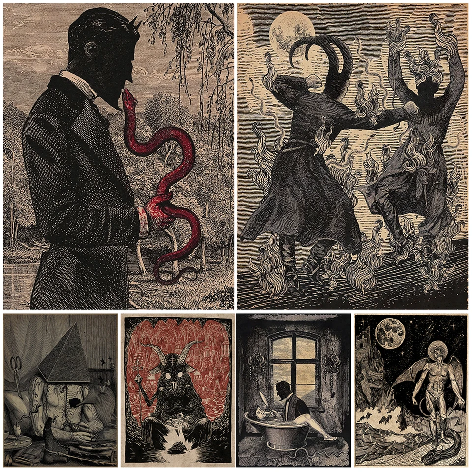 Satan a služobníci Vintage Wall Art Canvas Painting Demon Steward