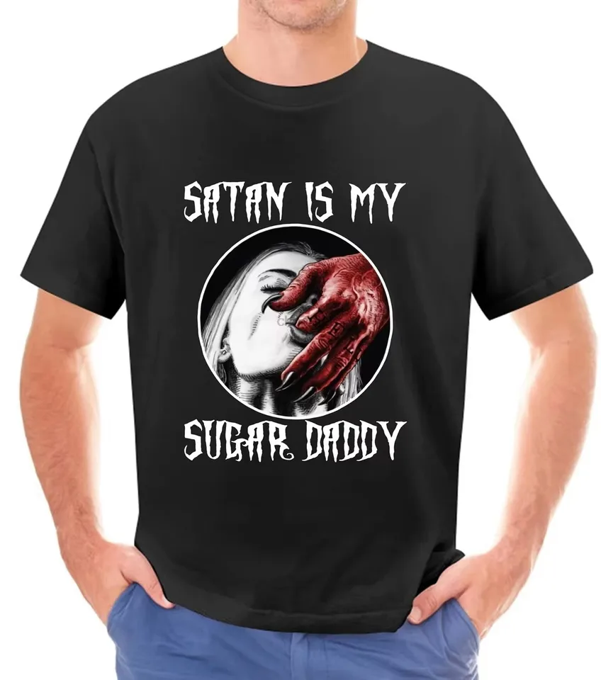 Satan je môj cukor Daddy bdsm satanský baphomet vtipný harajuku s krátkym slevou jedinečným otrhom na ne-neckleewear voľný vetranie tričko vetranie