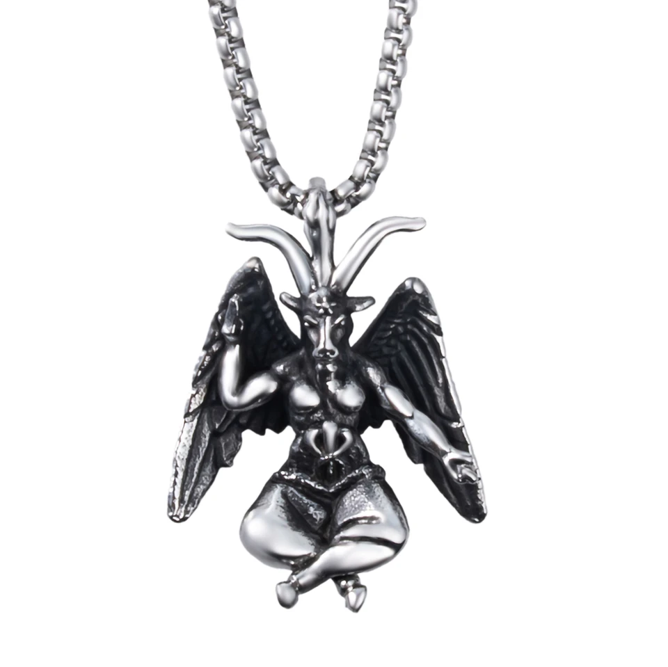 Satanský náhrdelník, sigil z baphometového náhrdelníka, z nehrdzavejúcej ocele Satan Church Jewelry, 3D diabol démon satan kozie náhrdelníky pre mužov