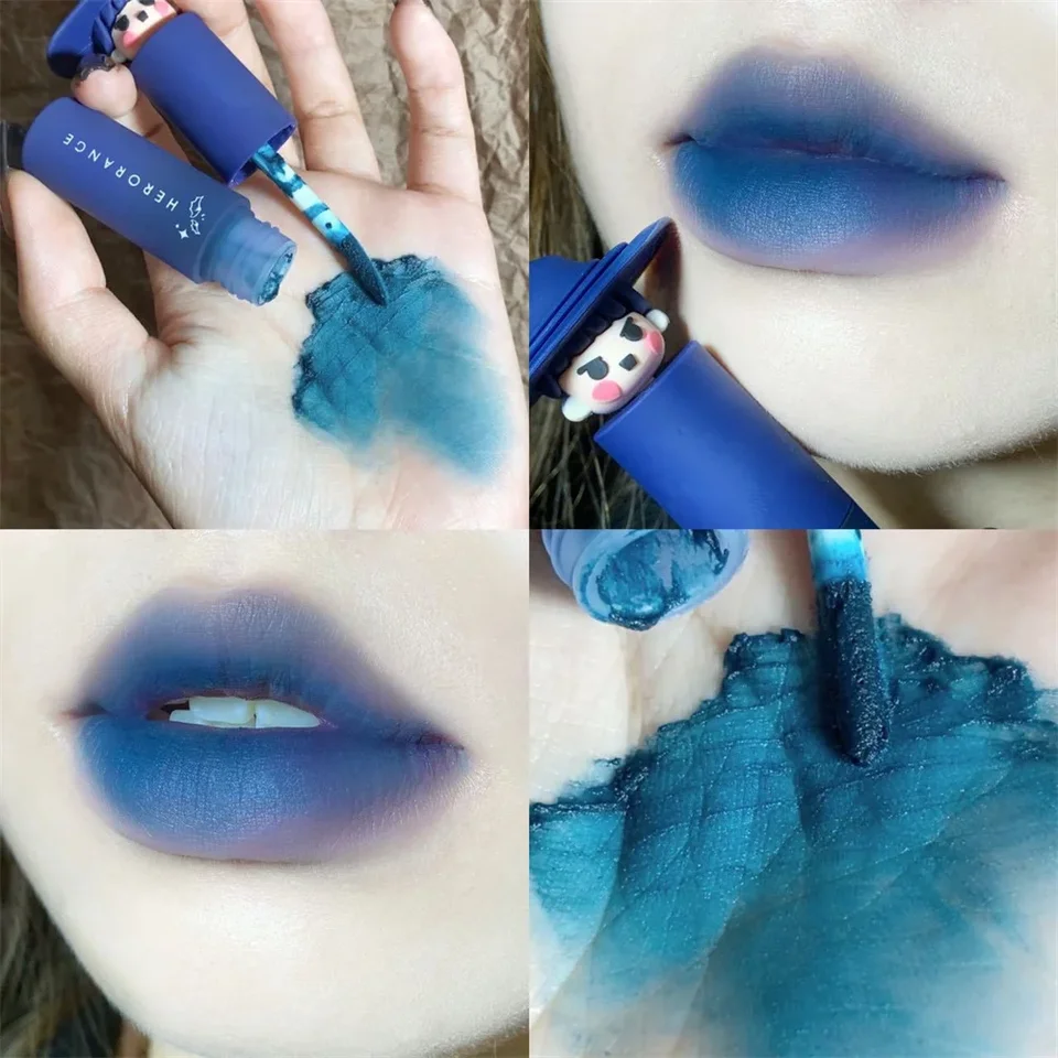 Saucy čarodejnica mäkká hmla pery glazúra Matte Blue Let Gloss Witerproof Trvalá nahá zamatová rúžová rúž maľovaná make -up Halloween kozmetika
