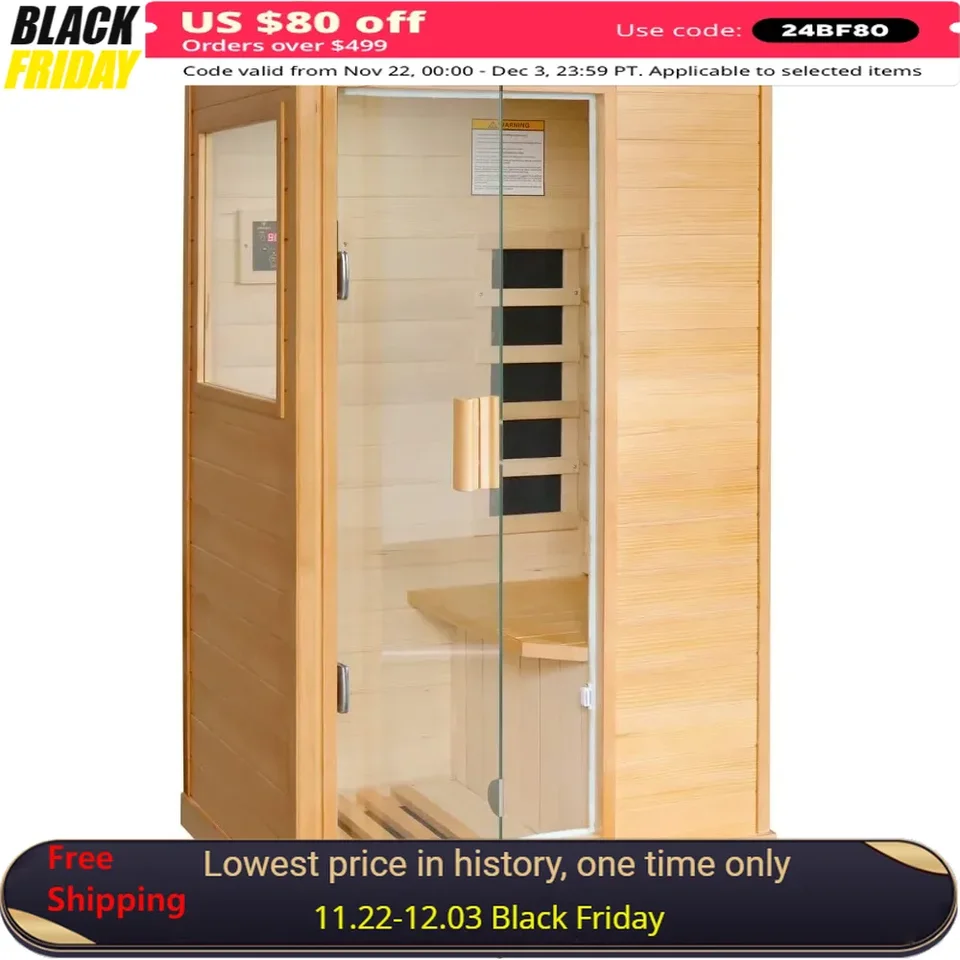 Sauna Spa Room Canadian Hemlock Wood 800W Indoor Saunas 110V s ovládacím panelom a temperovanými sklenenými dverami