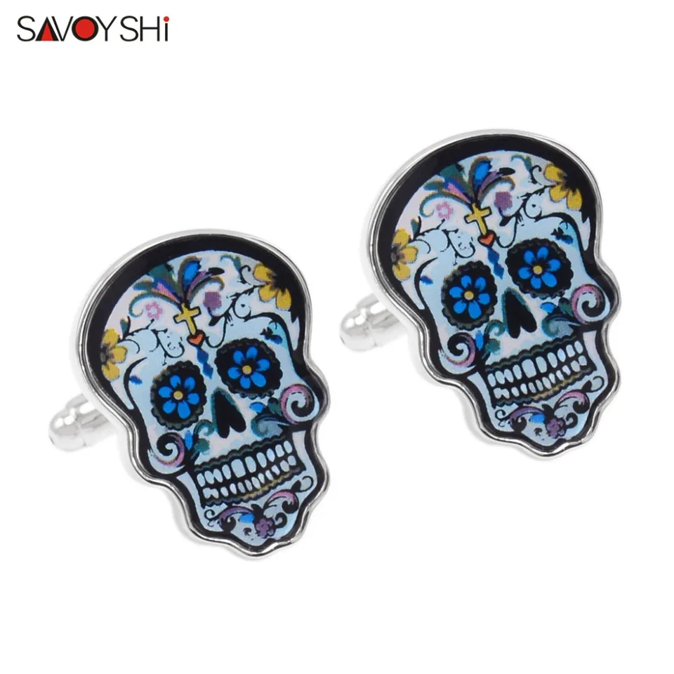 Savoyshi Fashion Skull Mens CuffLinks Vysoko kvalitný Halloween Darčekové manžety pre otca manžela Friend
