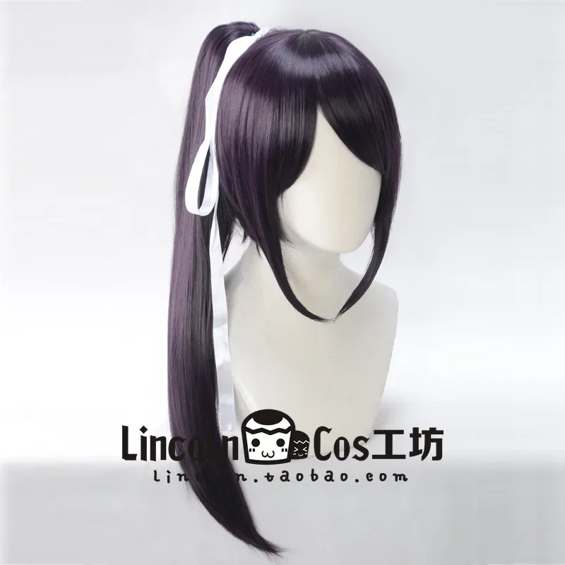 Sayaka Igarashi Cosplay parochňu Syntetické vlasy odolné voči 65 cm fialová čierna zmiešaná dlhá anime parochňa Biela stuha parochňa parochňa