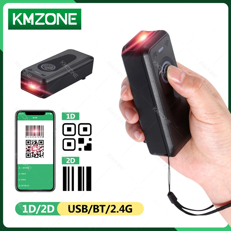 Scanner vreckového čiarového kódu Mini Wireless a Bluetooth QR Code Reader Prenosný 1D 2D lištový skener vrecká na kuriérový logistický obchod