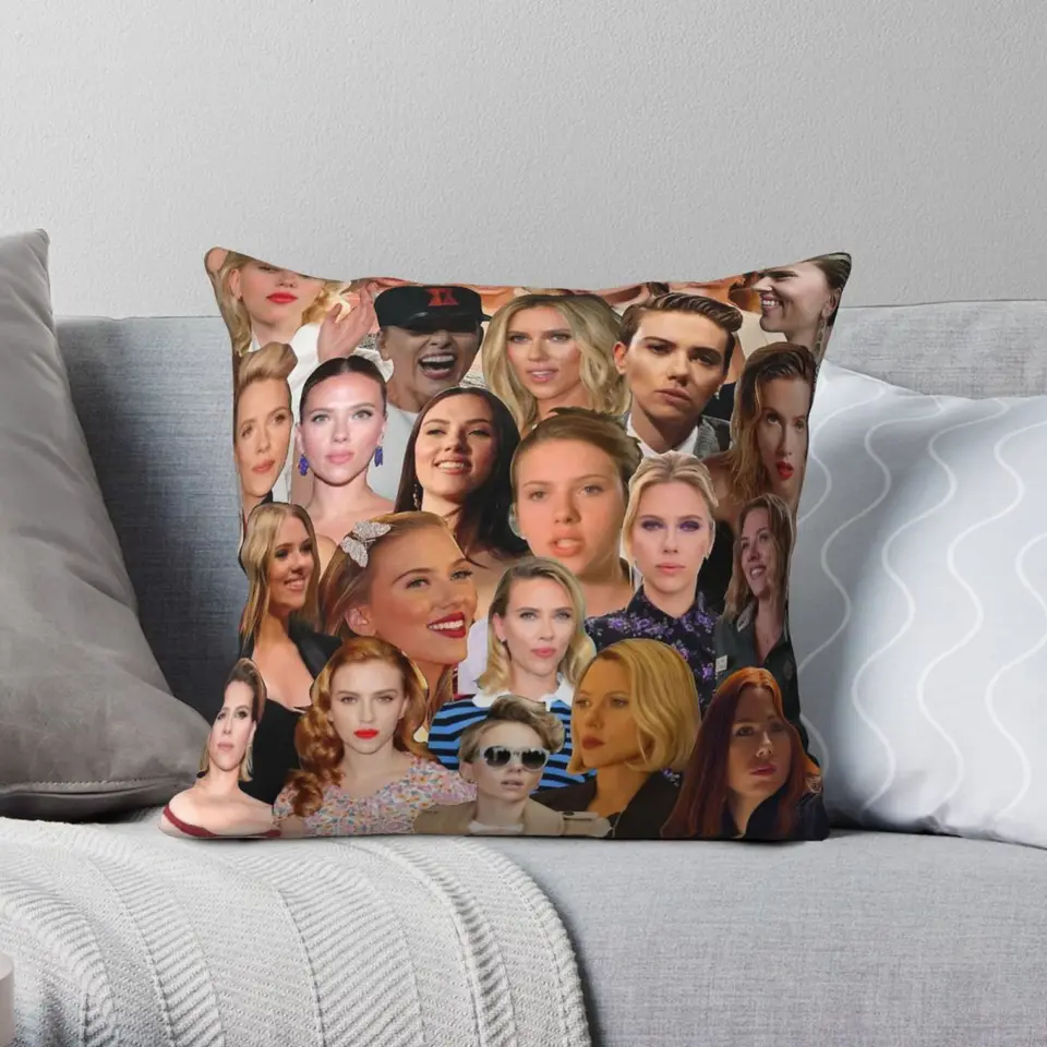 Scarlett Johansson Collage Square vankúš polyester ľanový zamat na zips dekoratívny hádzaný vankúšový obal vankúšový kryt 45x45