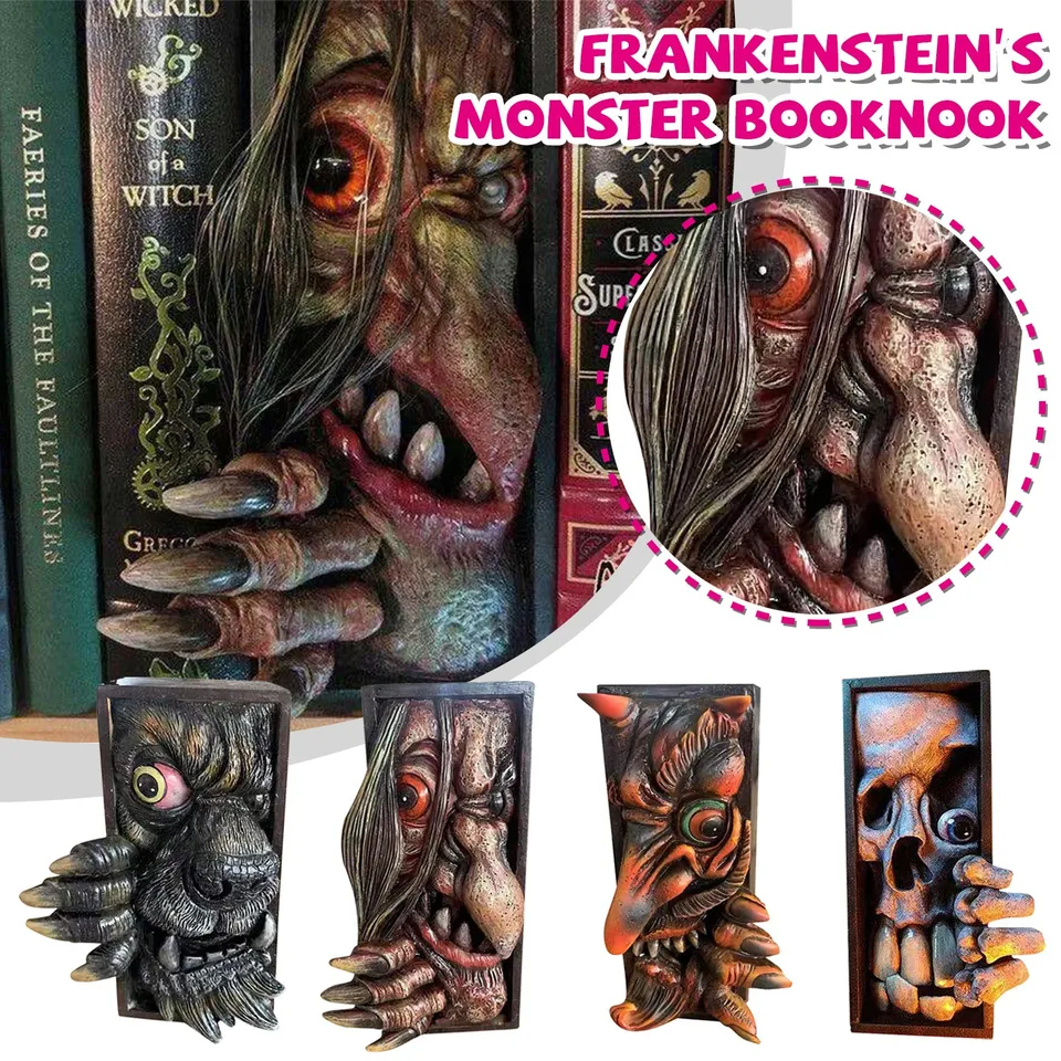 Scary Monster Face Frankenstein's Book Corner Bookend Bookshelf Sculpture Horor Gothic Bookshelf Halloween Party Decor Darček