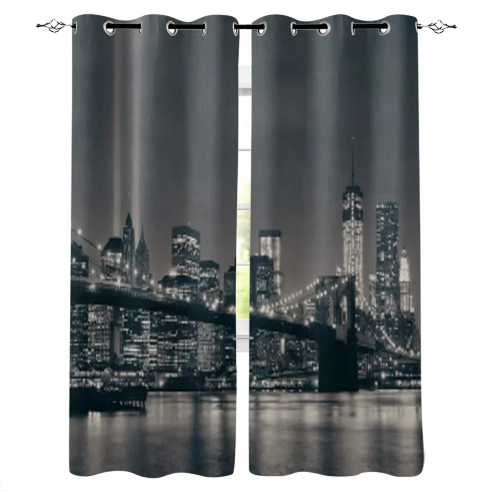 Scenéria New York City Bridge Night Print Kitchen Kuchyňa Závesné ošetrenie okien obývacej izby Decor Drape pre detskú domácu spálňu
