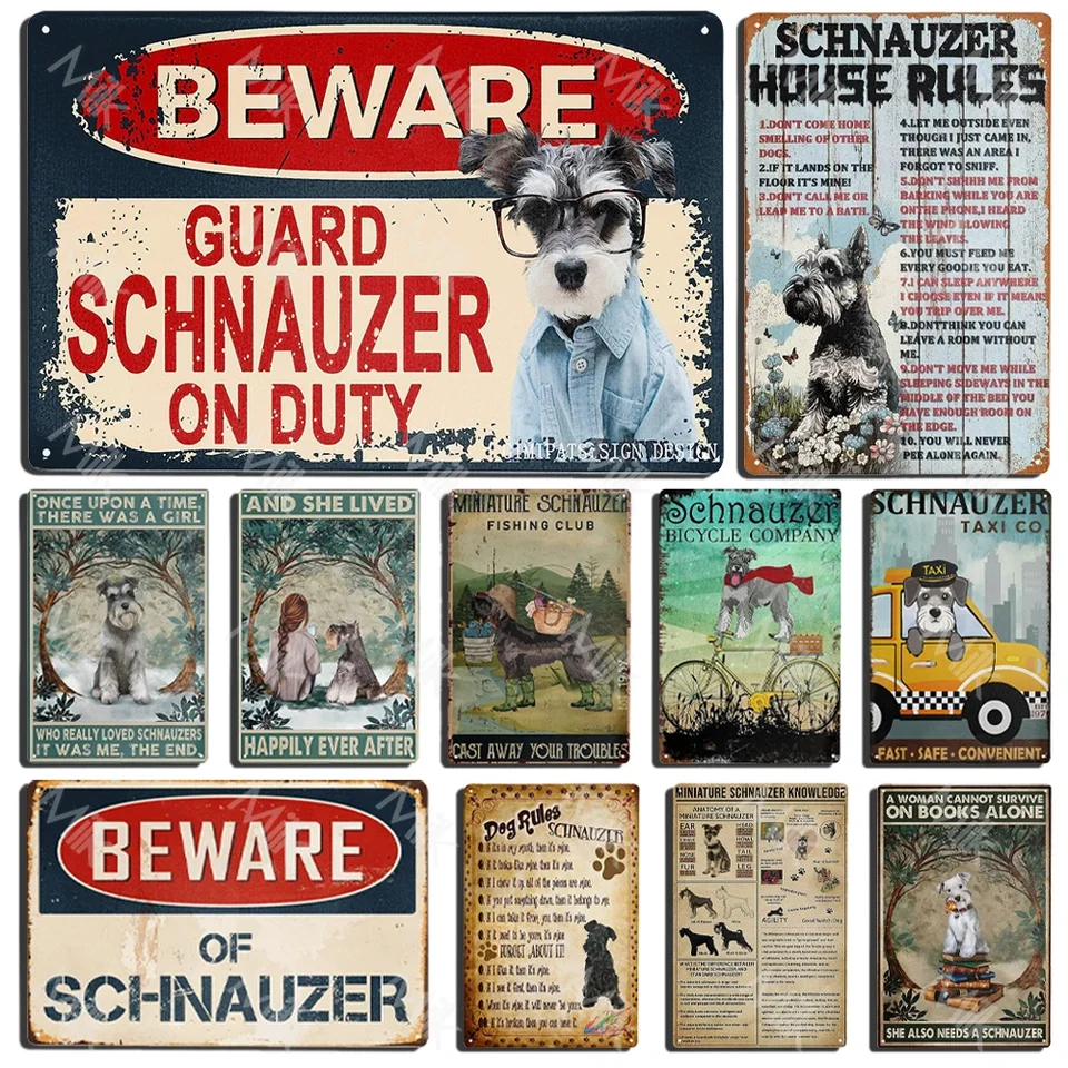 Schnauzer Dog Metal Znak jazdecká káva kovová kovová doska vintage štýl steny na steny kovové plagát karikatúra sladký dom vonkajší dekor