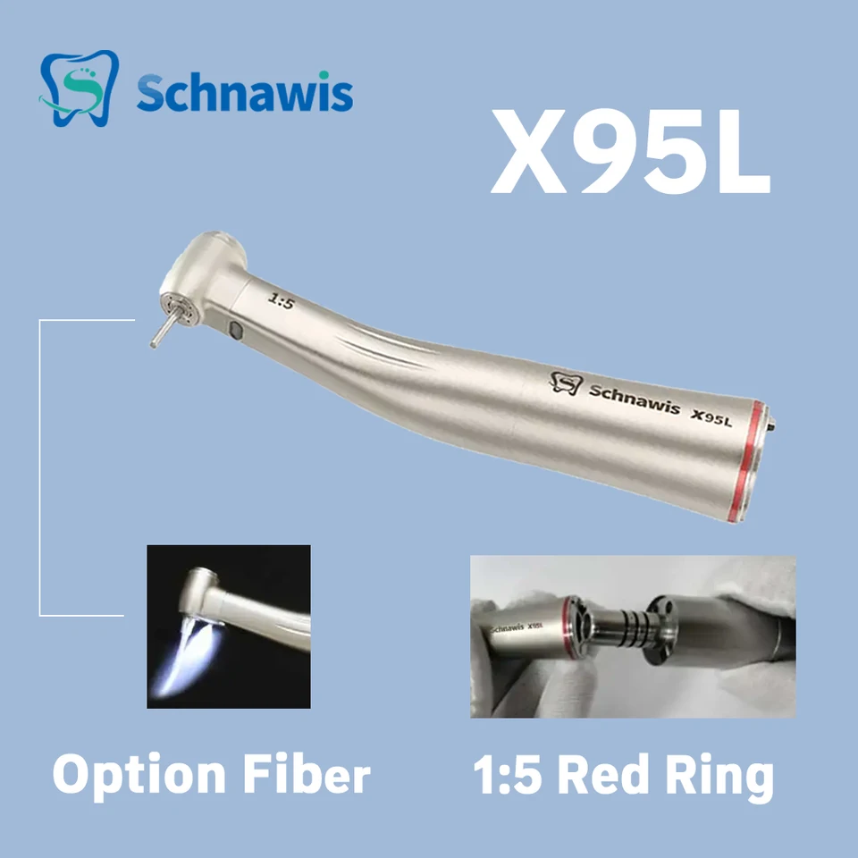 Schnawis Dental Contra Angle 1: 5 Zvyšujúca sa stávková rýchlosť X95L LED vlákna Optické násadné kadičky Vnútorná voda Červený krúžok Štýl