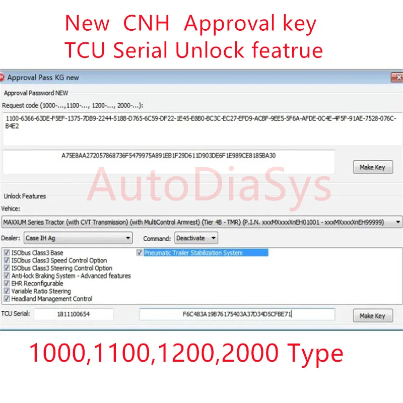 Schvaľovacie heslo Jeden kľúč (dlhé heslá pre hodnoty obmedzenia rýchlosti nastavenia) pre 1100,1200,2000 Typ TCU Serial Rlock pre CNH