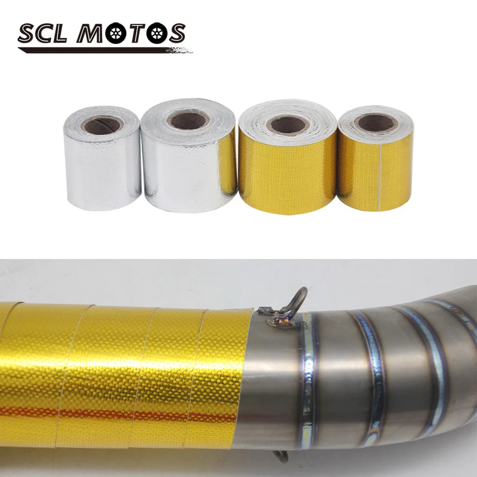 SCL Motos 1Roll 5m 10m 15m 15m 15 m, opasok opasok Motocyklový prepojenie potrubia Thermal Izolačný pás Výfukový zábal Tepelný štít Tap tepelný štít