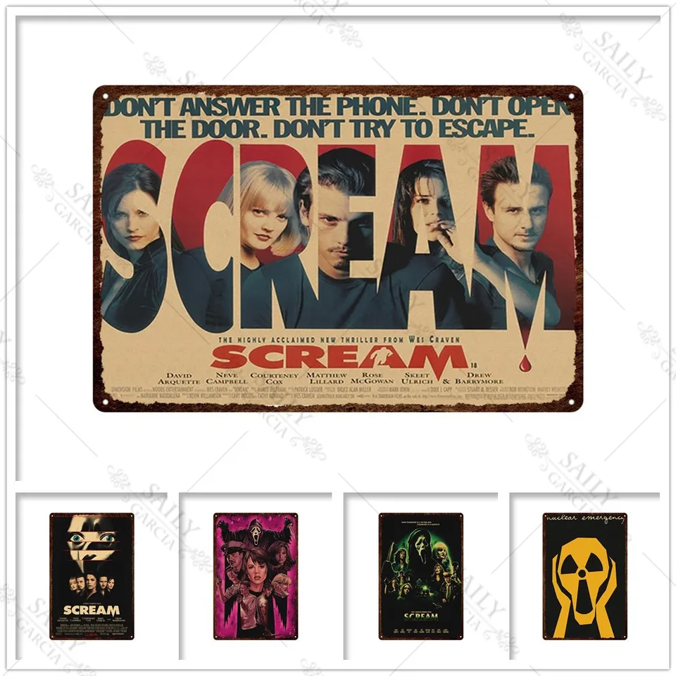 Scream Dead Horror Film Metal Tin Sign Plagáty Filmy American Wall Art Metal Plates Man Cave Pub Sign Cover Metal Decor Plakety