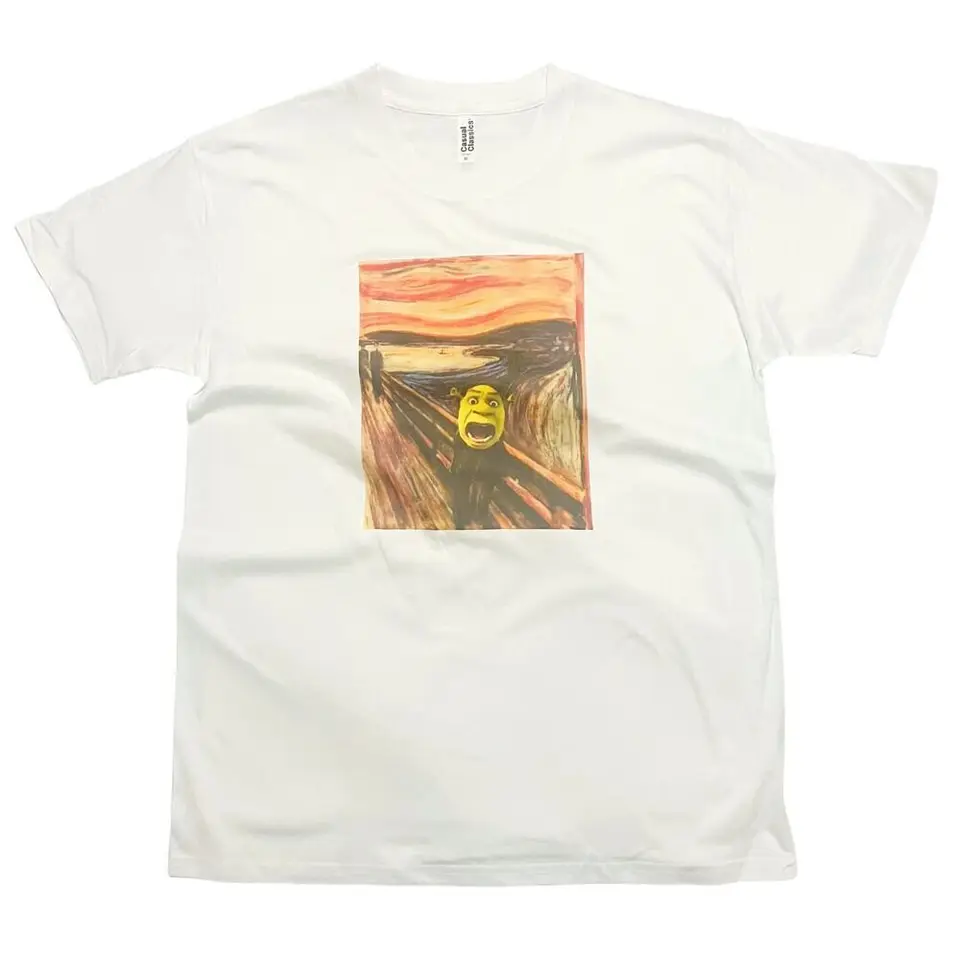 Scream with Ogre Funny Meme T-Shirt Vintage Art od Edvard Munch Vysoko kvalitný 100%bavlnený krátky rukáv