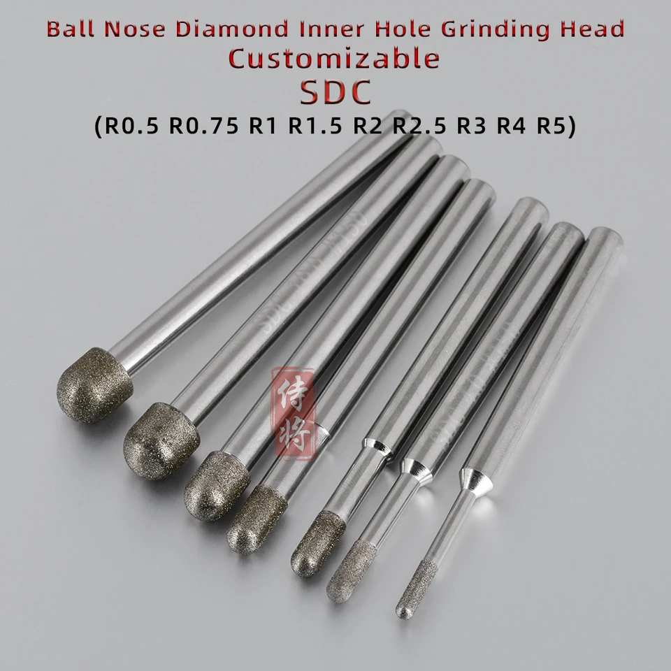 SDC guľový nosový diamant Vnútorný otvor brúsenie hlavy 150# R0.5-5 pre brúsenie volfrámovej oceľovej keramiky sklenené nefritové prispôsobiteľné