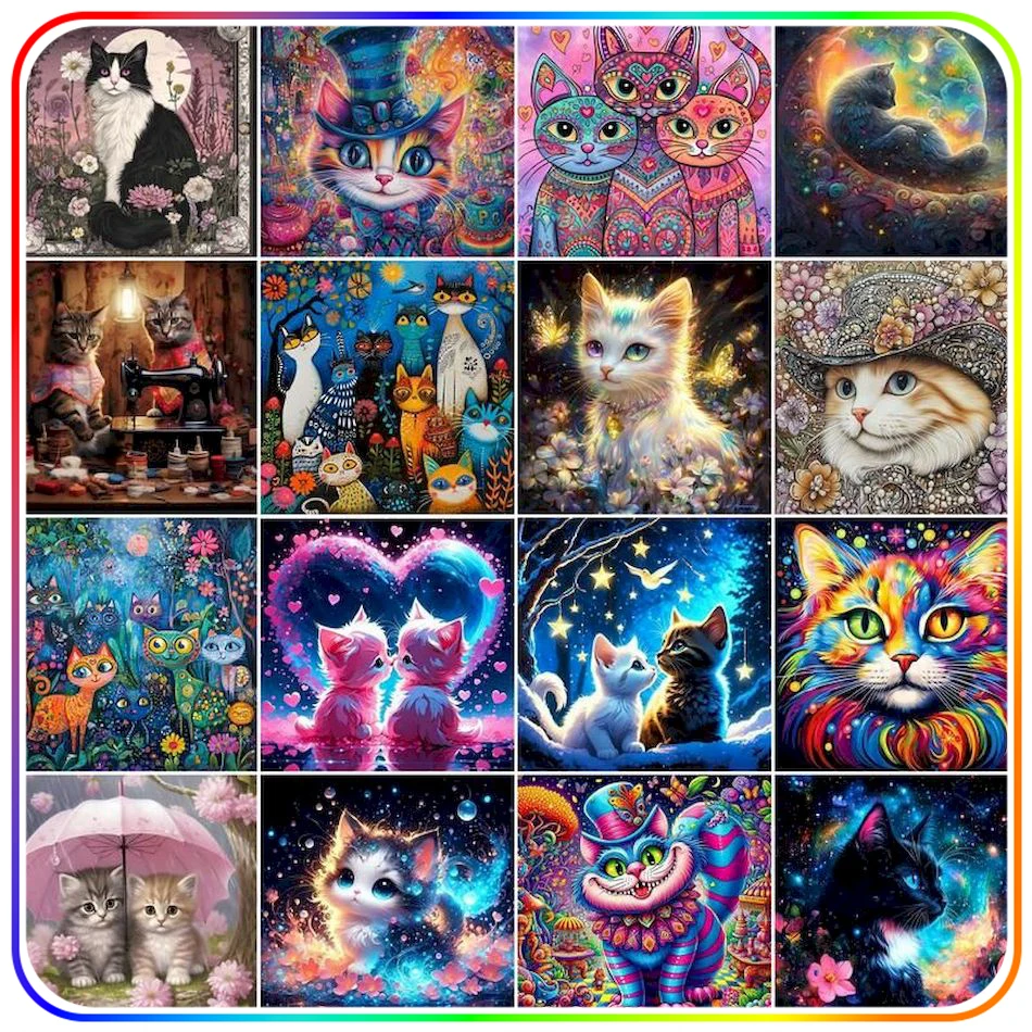 Sdoyuno-Diamond Painting Complete Kit Accessories, Cat Animals, Rinestones, 5D diamantové obrázky, diamantové umenie, vŕtačka, domáce zvieratá