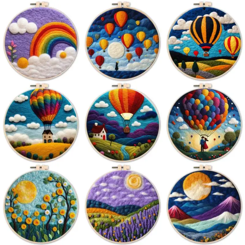 Sdoyuno Landsacpe Flower Felt Painting Funny Wool Needle Felt Kit vyšívanie vlna maľba ihla pre dospelých začiatočníkov darček pre domácich majstrov