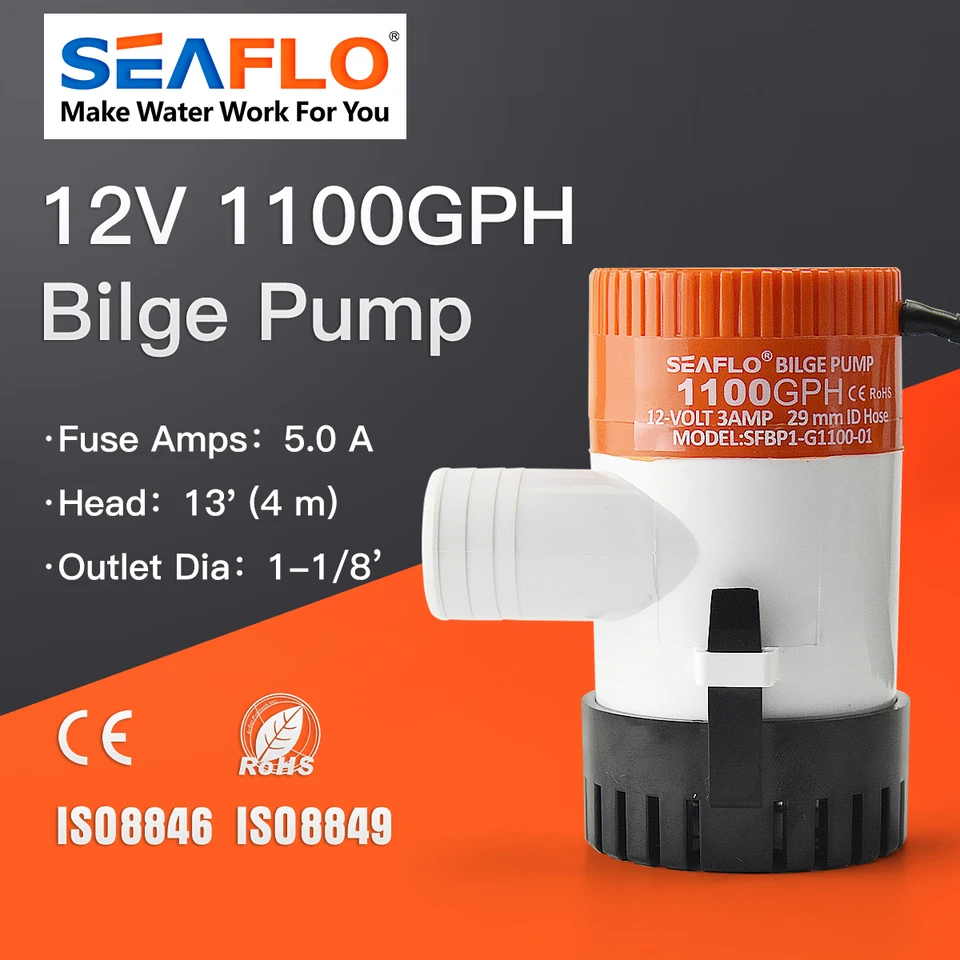 Seaflo ponorné čerpadlo Elektrické vodné čerpadlo 1100 GPH Filter Voda Mini 12V ilge čerpadlo Evakuačná loď Loď námorná časť