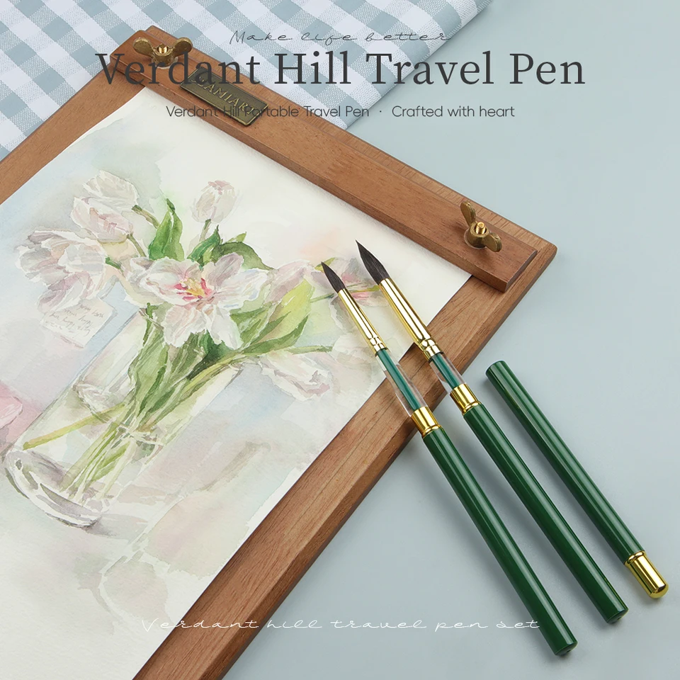 SeamiArt 1PC Verdant Hill Travel Pen Portable DivIsible Short Green Handle Painting Brush For Watercolor Nail Art Supplies
