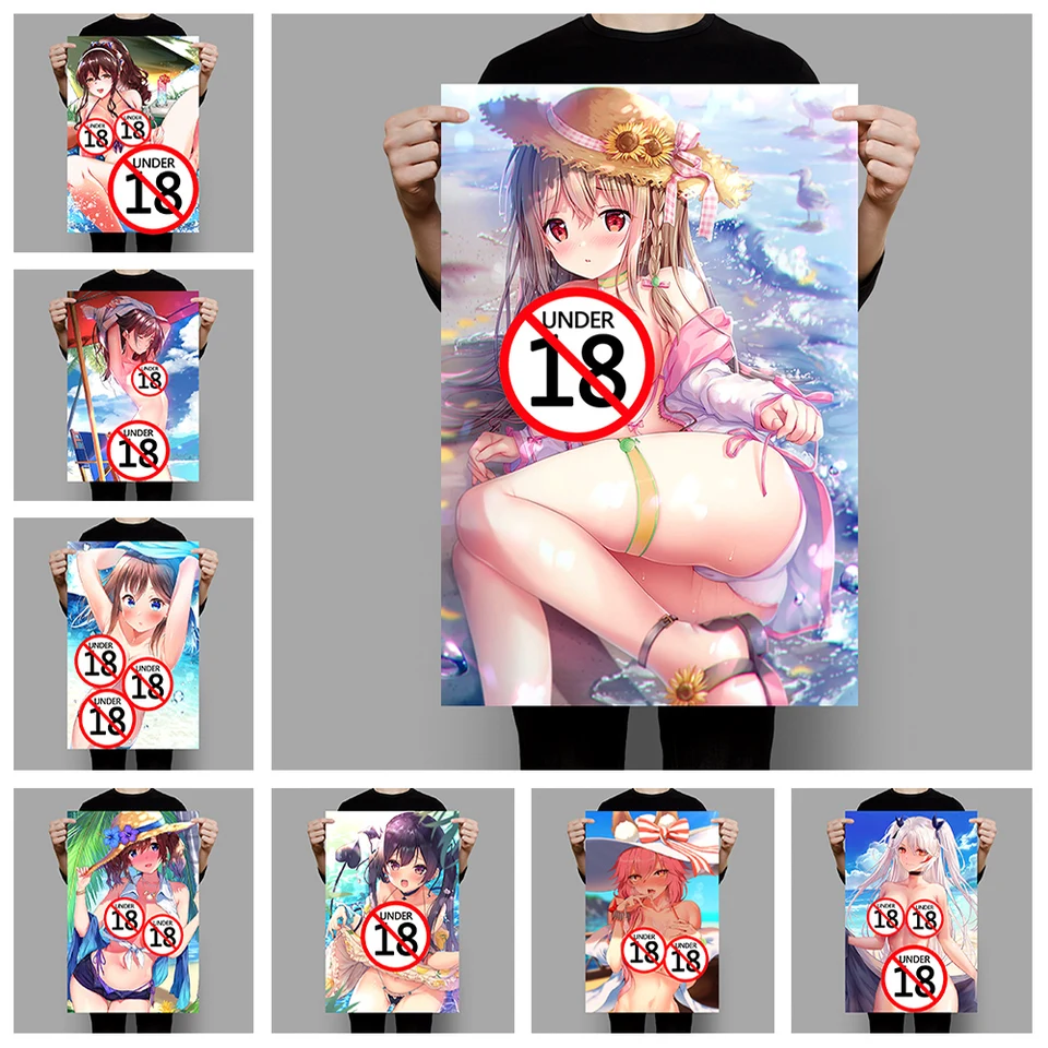 Seaside Sexy Girl Anime Plagát necenzurovaný manga nástenný výtlačok plátno maľba erotický karikatúra Obrázok pre spálňu domov