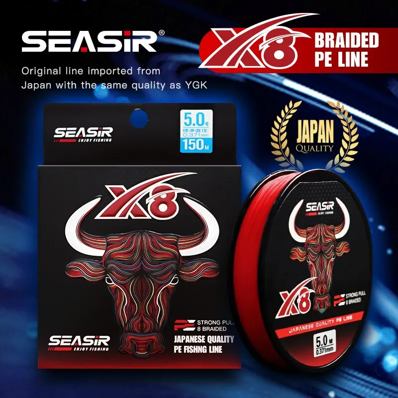 Seasir Redbull 8 Braided PE Fishing Line 150 m 0,8-5.0 12-50 lb Japonsko Kvalita Multifilamentu Vysoký stĺpik Strands Hlavná línia