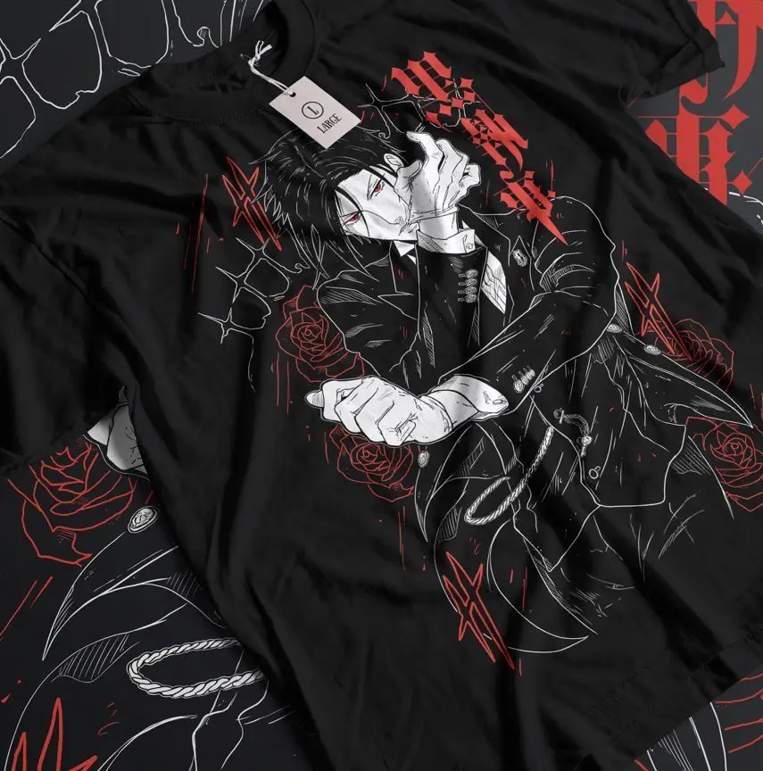 Sebastian Michaelis Tričko Čierne košele Butler Ciel Phantomhive Tirla