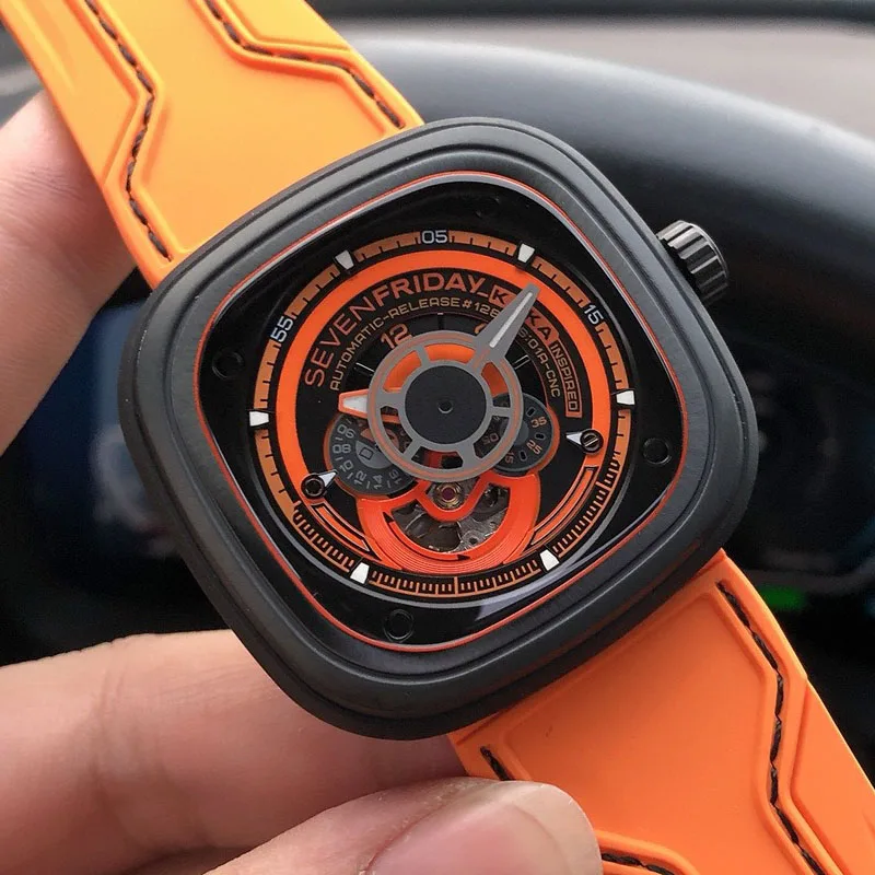 Sedemfriday Mens Watch P3/07/03 Vodotesné muži Mechanické hodinky Self-vtiahnuté kostrové voľný čas Business Watch P Series Men Men Watch