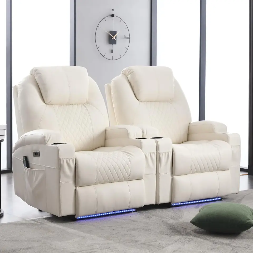 Sedenie stoličky pre kreslo Sedacie kreslo Sedenie s LED okolitým osvetlením PU koža Lazy Sofa Heat Masáž kreslo béžová súprava 2