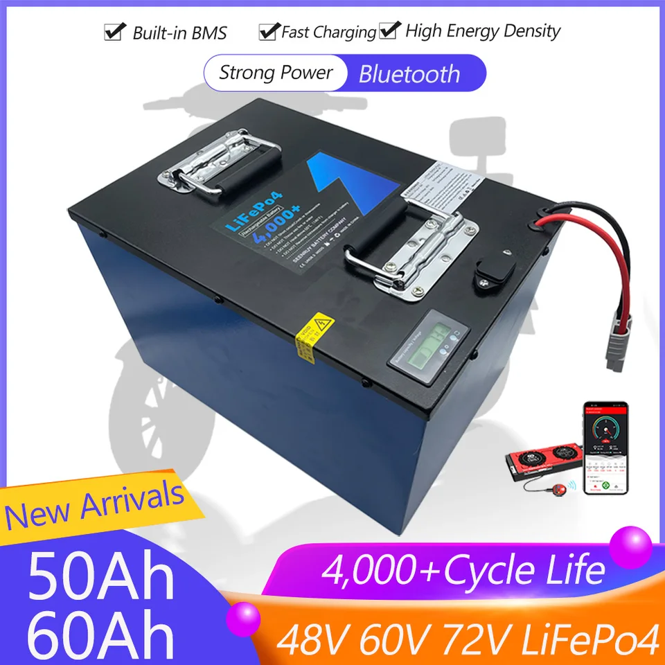 Seenruy 48V 60V 72V 50AH 60AH LifePo4 lítium batérie s BMS pre slnečnú energiu s elektrickou automobilom Motoričku Poskytnite 10A nabíjačku