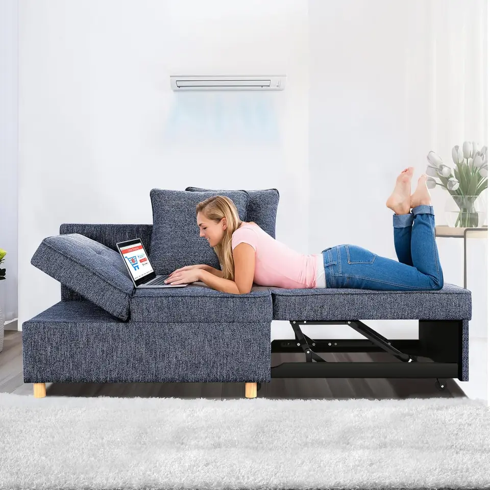 Sejovova pohovka Bed 4-v-1 Konvertibilné pohovky a pohovky, 3-miestna ľanová látka Loveseat pohovka s 2-hodinovým vankúšom, jednorazové kreslo pre