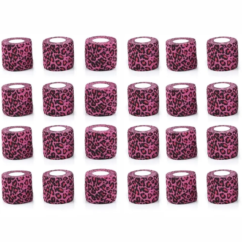 Self-adherentné obväzové rolky, zabalenie tetovania s kohéznou páskou obväzov, 5 cm × 4,5 m, balenie 24 (leopardská tlač)