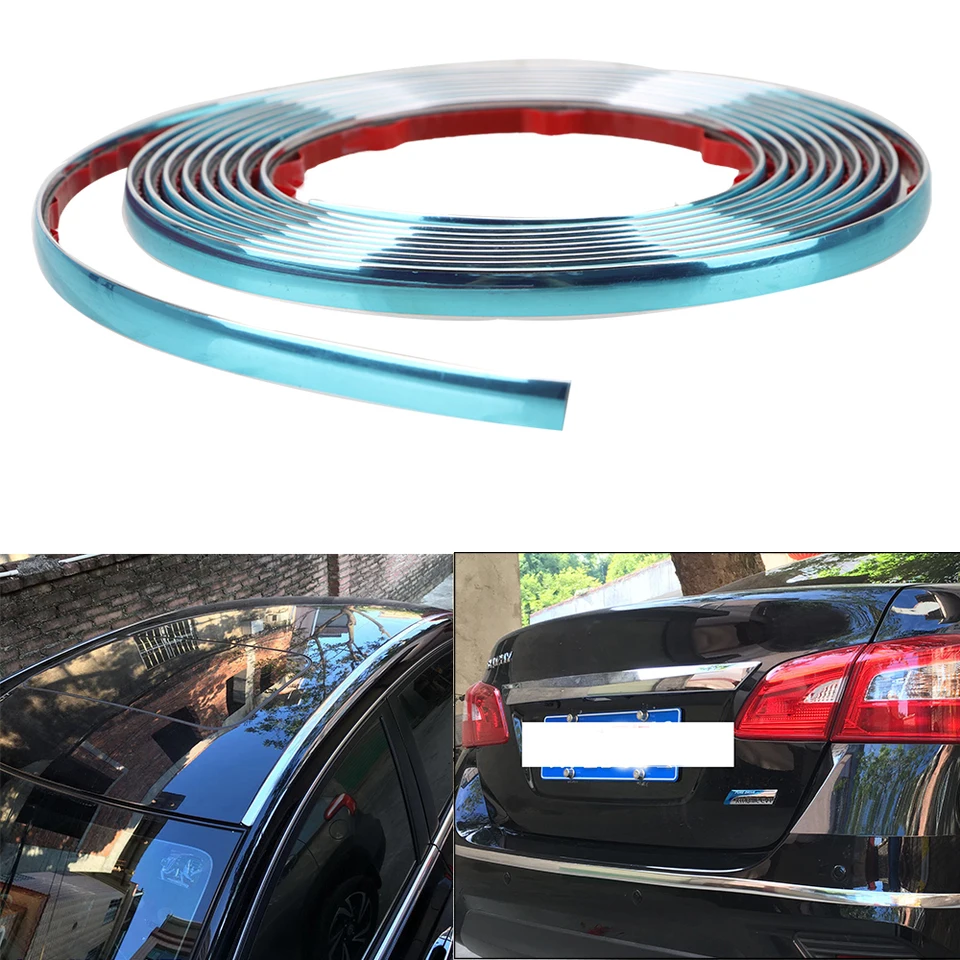 Self Adhesive Car Styling CAR Chrbát zrkadlového zrkadla Bumper Protector Styling Styling lišty Univerzálne bočné dvere Chrome Strip striebro