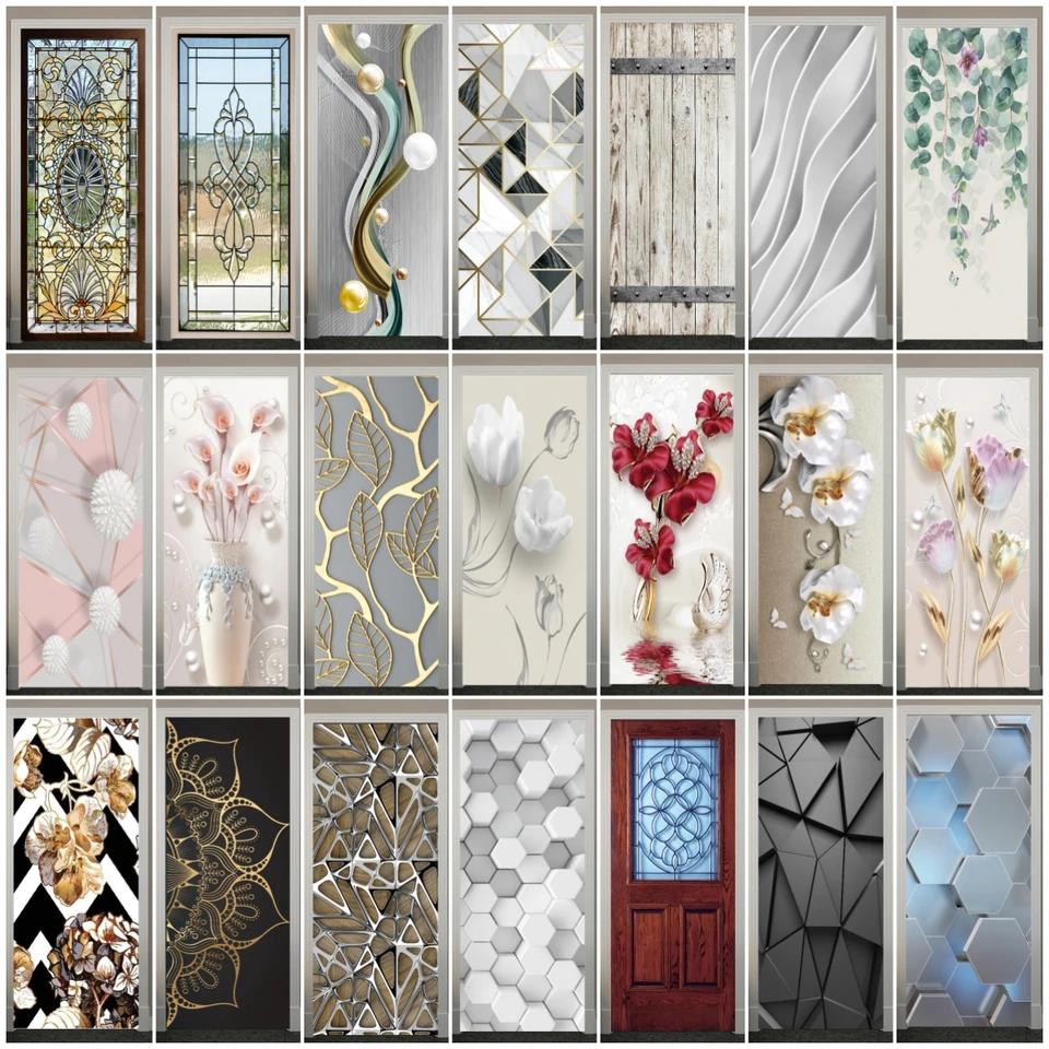 Self Adhesive Dvere Cover Sticker Sklenené dvere Kvet 3D dvere plagáty DIY Vlastná veľkosť stena SSTICKER obývacia izba Spálňa DEAR
