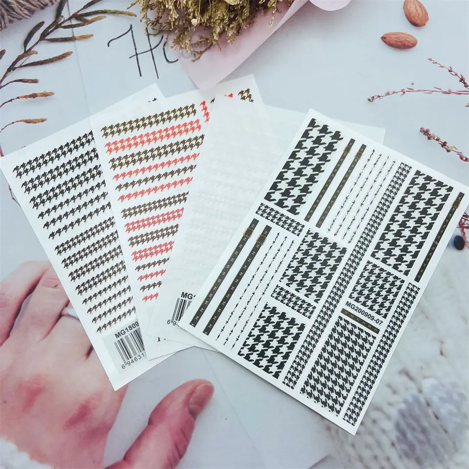 Self Adhesive Zadné lepidlo vodotesné domáce zvieratá dekorácie nechtov Houndstooth nechty na nechty 3D nálepky na nechty Leopard