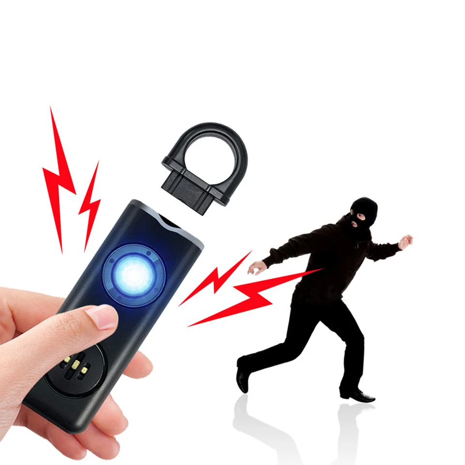 Self Defense LED baterka s alarmom 130 dB USB Nabíjateľné nabíjateľné kľúčové svetlo bezpečnostné alarm Prispôsobenie núdzového nástroja Ochranné zásoby