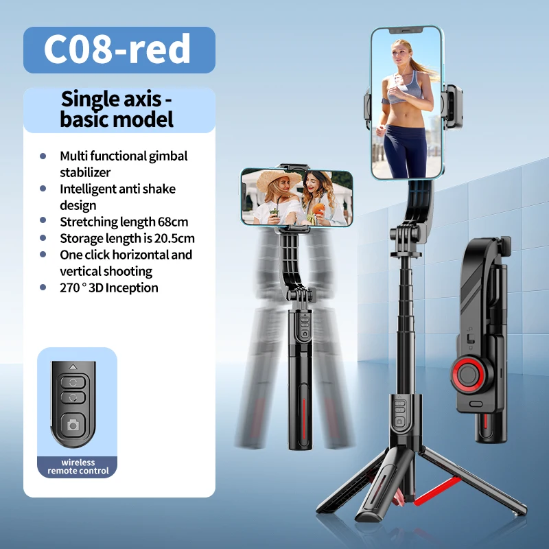 Selfieshow 360 ° Balanced Stabilné rozširovanie snímania Tarod Selfie Stick Stick Stick Mobile Držiak telefónu Stabilizátor mobilného telefónu