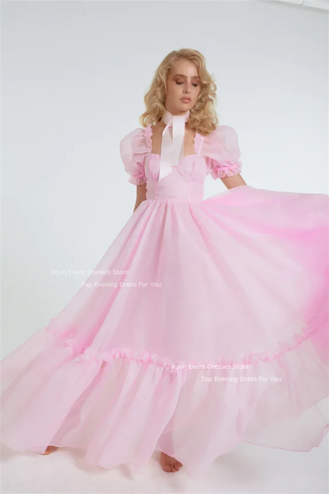 Selkie Blush Pink krátke večerné šaty jednoduché organza miláčik plesové šaty