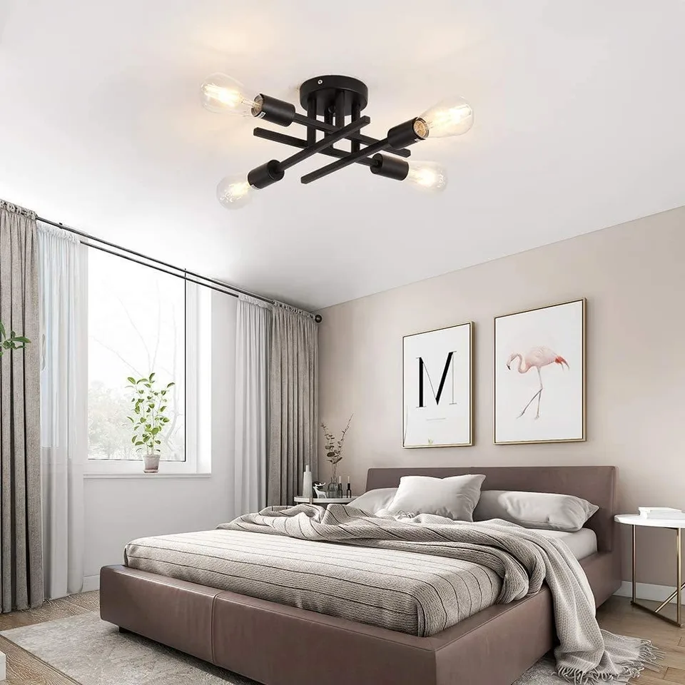 Semi Flush Mount 4 hlavy stropné svetlá LED Priemyselný lustrový kovový odpruženie prívesok lampa pre kuchyňu jedálenská spálňa izba