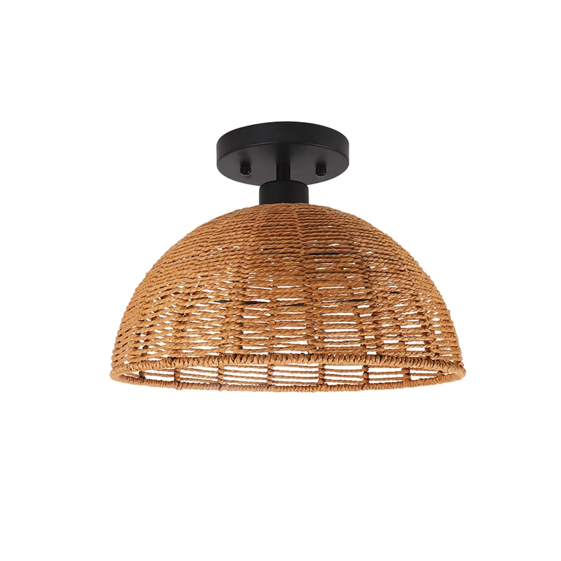 SEMI Flush Mount Stropné svietidlá, ručne tkané ratan prútené klietky Retro rustikálne svietidlo pre chodbu v vchode do spálne