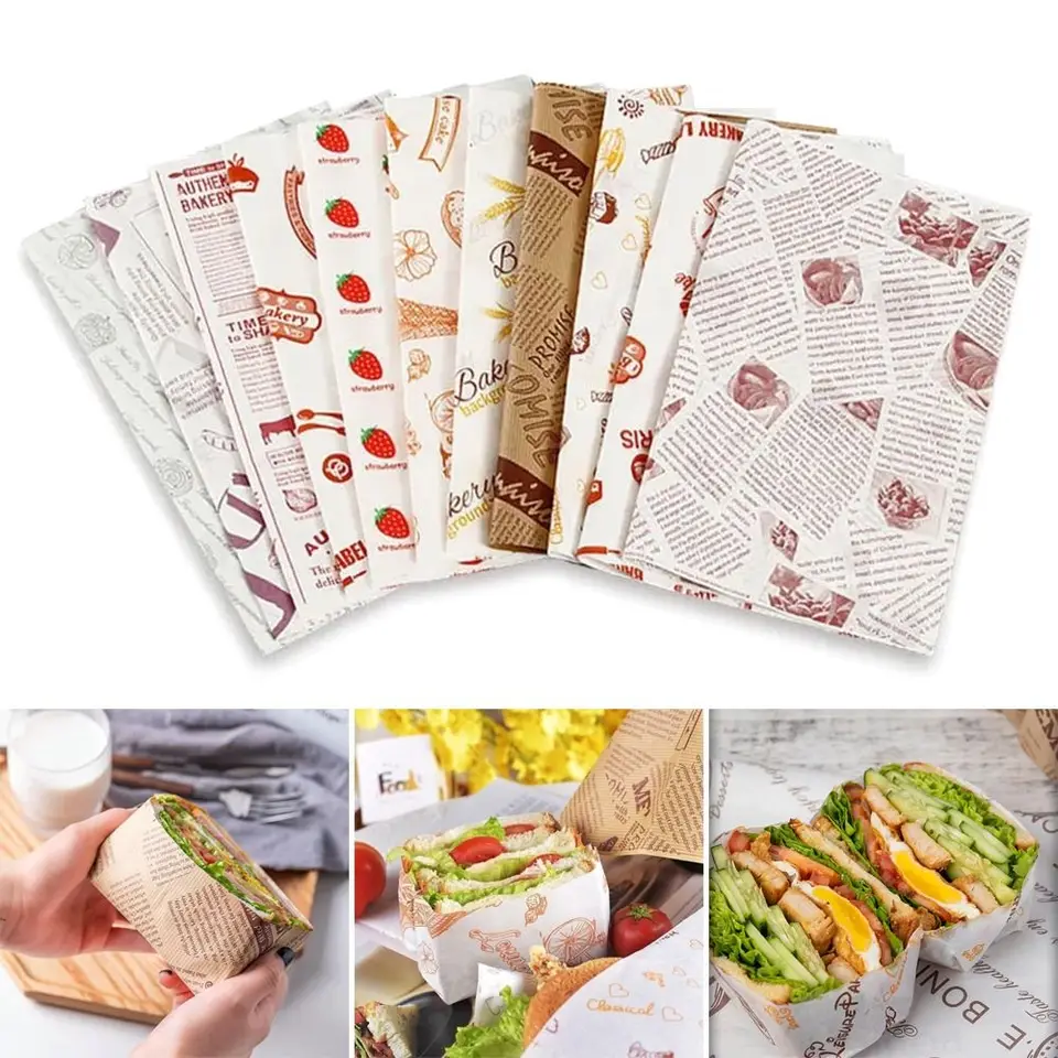 Sendvičový balíček papierové olejové hamburgerové papierové papierové podnos na papier pečivo na pečenie papieru