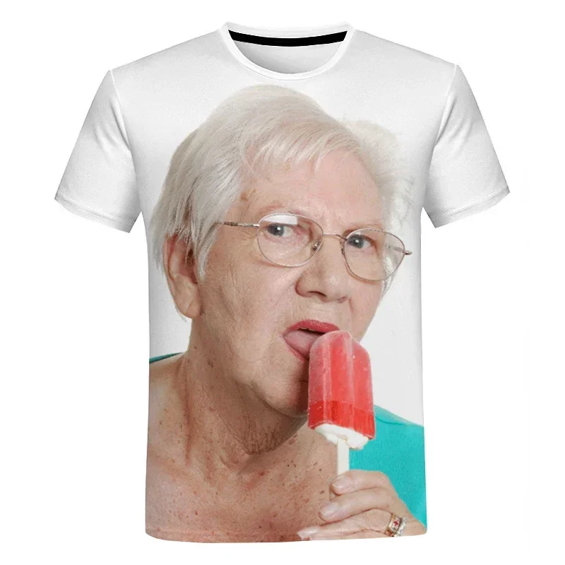 Senior Women Licking Popsicle 3d Print T tričko letné móda personalizované mužov tričko Kawaii babička Fun Popsicle krátke rukávy